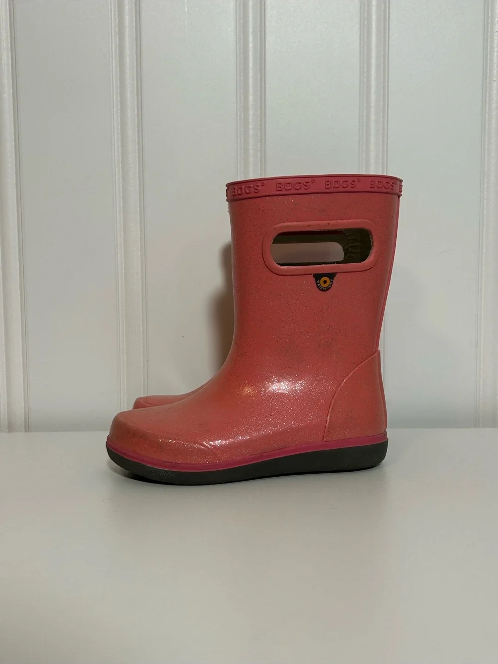 Bogs pink glitter rubber rain boots